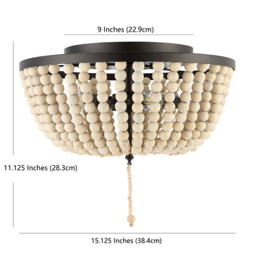 Allison 15" Wood Beaded/Metal LED Flush Mount - JONATHAN Y
